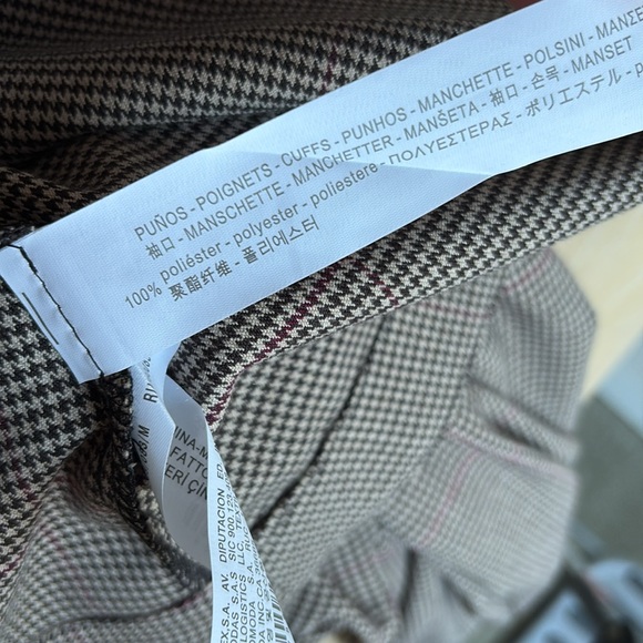 Zara top tan & black houndstooth with fur trim sz M NWOT - Picture 10 of 11